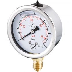 Manomètre inox à bain glycérine Radial -1 + 0 bar 1/4" - Ø63